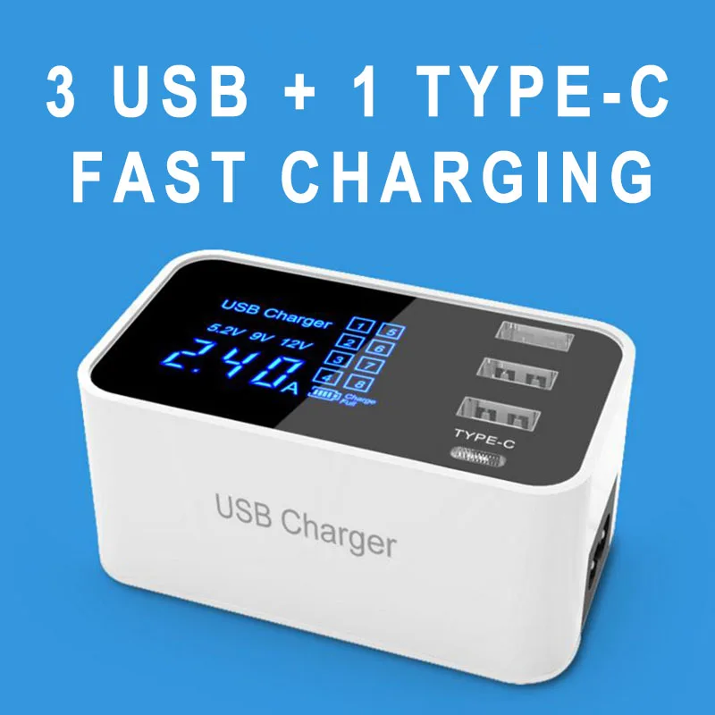 

CDA30 4 Ports USB Charger Led Display Desktop Quick Wall Charger USB Adapter Type C Fast Charging For All Smartphone EU US Plug