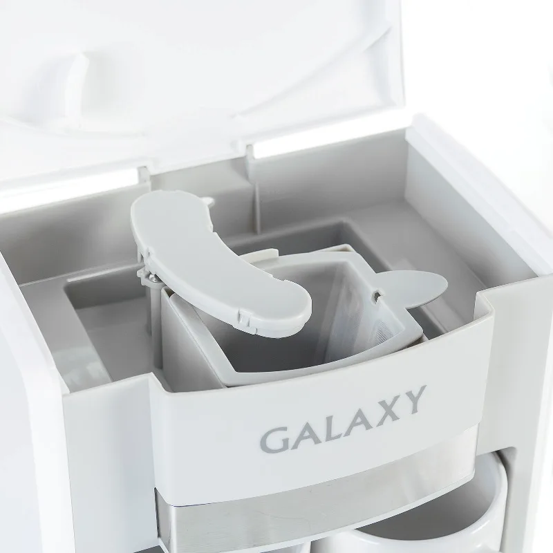 Кофеварка Galaxy GL 0708 БЕЛАЯ (Объем 0.3 л, мощность 750 Вт, съемный фильтр, 2 керамические чашки и мерная ложка в комплекте)