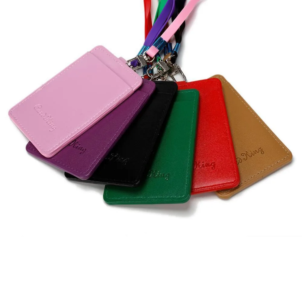 1 Pcs Neck Name Id Card Cover Case With Lanyard Pu Leather Business Card Holder Wallet