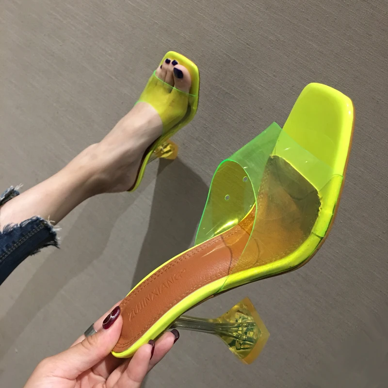 

Green Sandals 9cm High Heels Slippers Clear Heels Summer Party Dress Sandals Fashion Transparent Slippers Ladies Silver Sandals
