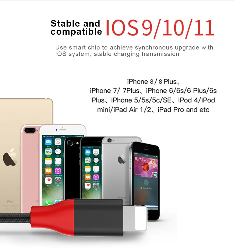 NOHON Nylon Fast Charging Cable Lighting For iPhone X 8 7 6 5S Plus 5C Charge Cord For iPad Air Mini 2 3 Quick Charger Line 1 (10)