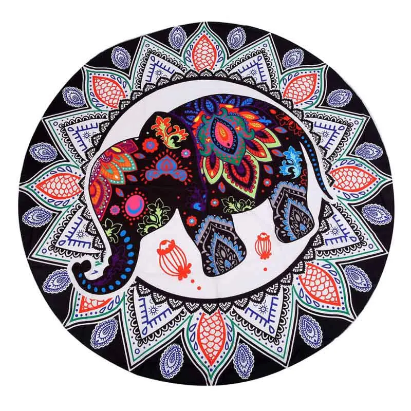 

2019 Indian Wall Hanging Throw Tapestry Elephant Yoga Mat Mandala Polyester Floral Round Beach Blanket