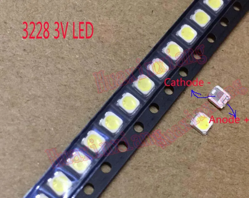 100 шт./лот SMD СВЕТОДИОДНЫЙ 3228 2828 3 в 1 Вт, холодный белый свет, для ТВ Подсветка