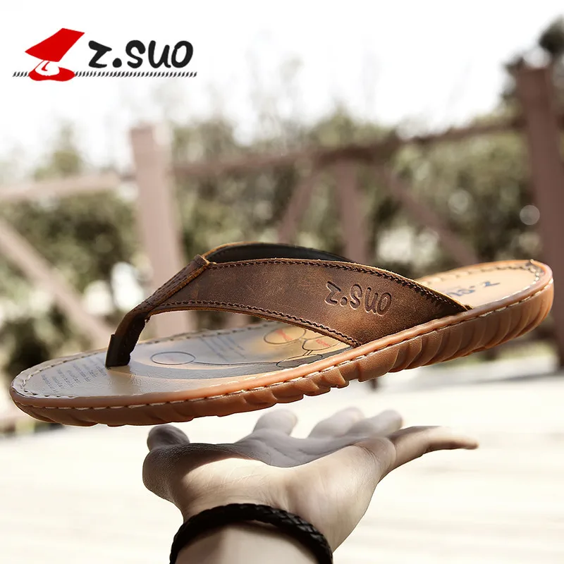 

Breathable flip flops men's leather slippers summer beach casual sandals and slippers men plus size38-47