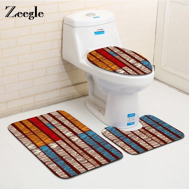 3 Pcs Bath Mats Abstract Geometry Shower Pad Mat Floor Mat Home Decor Carpet Bathroom Toilet Non