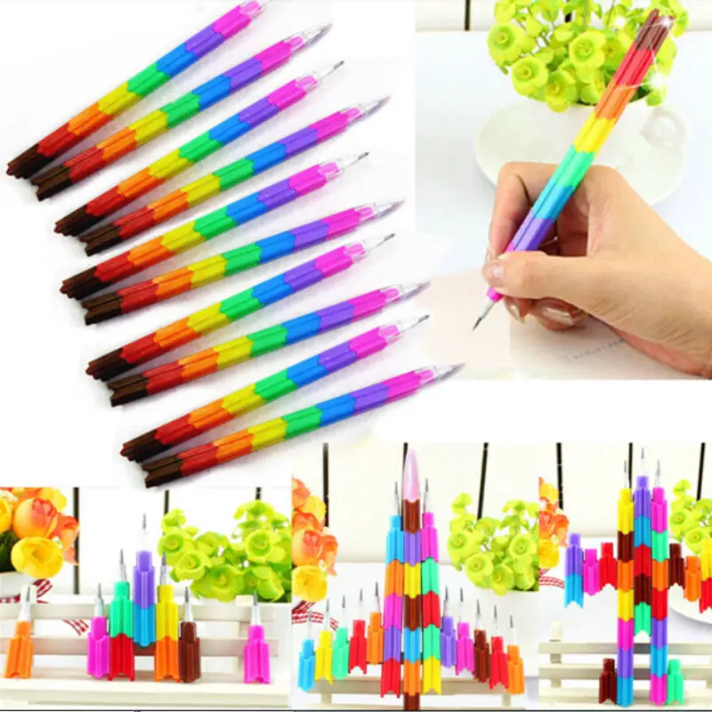 

4Pcs/lot New Design Building Block Pencil faber castell pencils Office School Multifunction Colorful Stacker Swap Pencils