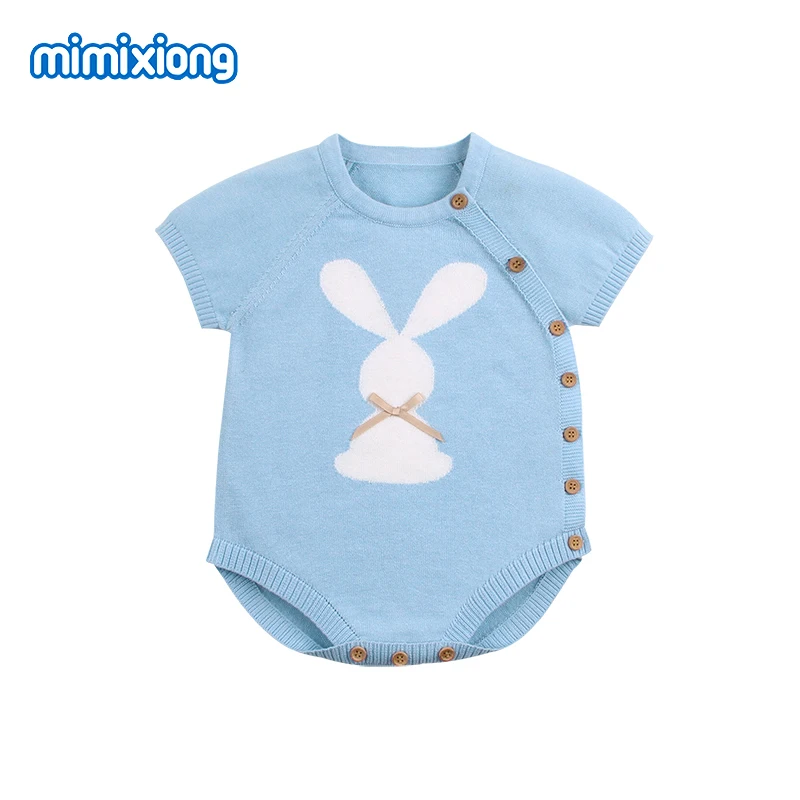 Baby Bodysuit for Girls Easter Rabbit Knitted Infantil Bebes Onesie Clothes Summer Short Sleeve Toddler Boys Body Tops Kids Wear