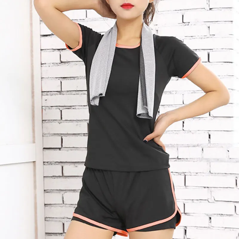 

Casual Solid Short Sleeve Sports Sets Women O-neck Tees Slim Shorts Quick-drying Summer Running Ladies Fashion Gym Outdoor Sets