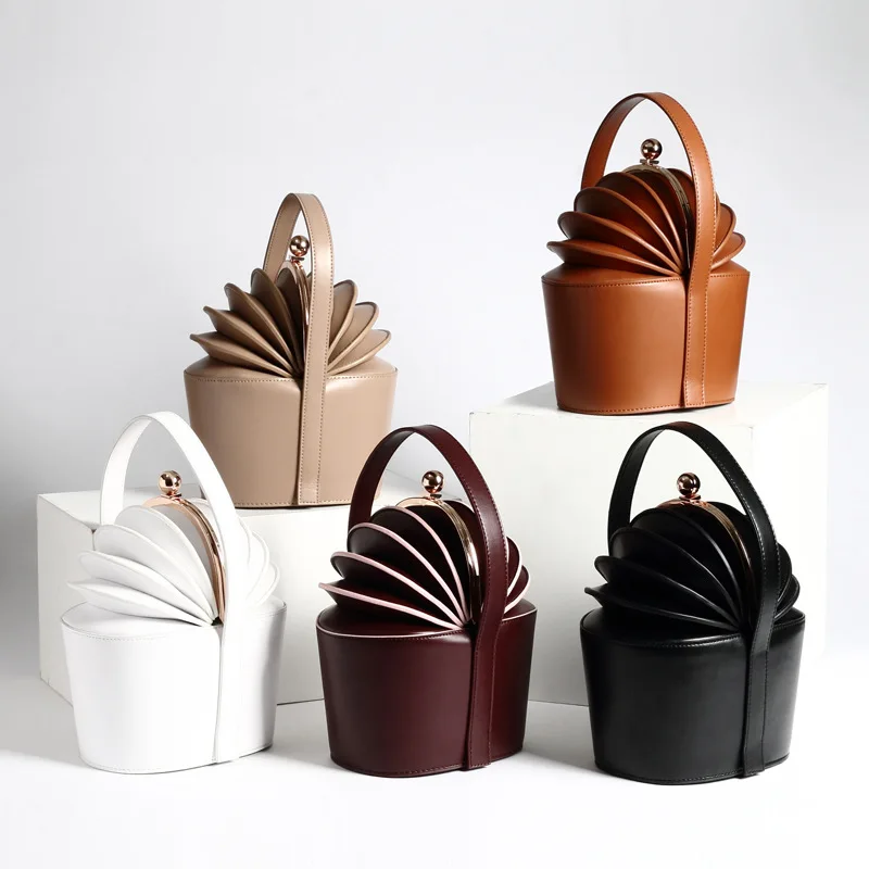 

2018 New Genuine Leather Women Handbag Leather Organ Bucket Fashion Luxury Design Handbags Famous Brand High Quality