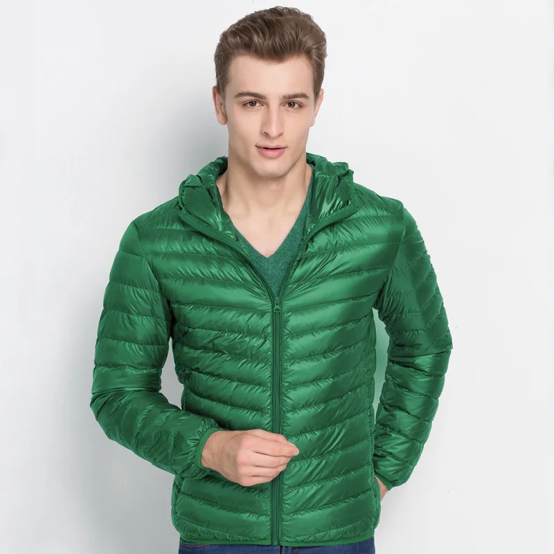Новая повседневная куртка Белые куртки мужские осень зима теплое пальто Мужская Сверхлегкая куртка на утином пуху Мужская ветрозащитная куртка - Цвет: Армейский зеленый