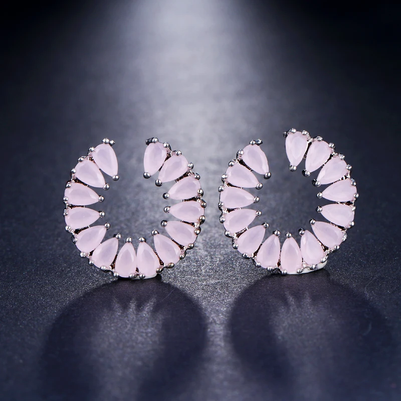 EMMAYA бренд уха белый камень инкрустированный Модные женские вечерние серьги-гвоздики AAA с кубическим цирконием - Окраска металла: pink