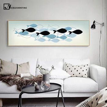 

Nordic Art Fishes Canvas Poster Abstract Minimalist Art Painting Wall Picture Huge Print Home Living Room Bedroom Decoration