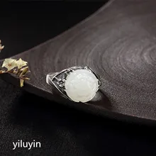 KJJEAXCMY boutique jewelryar S925 pure silver natural Hetian jade white lotus opening Sterling Silver Lady ring ring kjjeaxcmy boutique jewelry s925 pure silver peony natural red agate retro personality opening lady ring finger ring