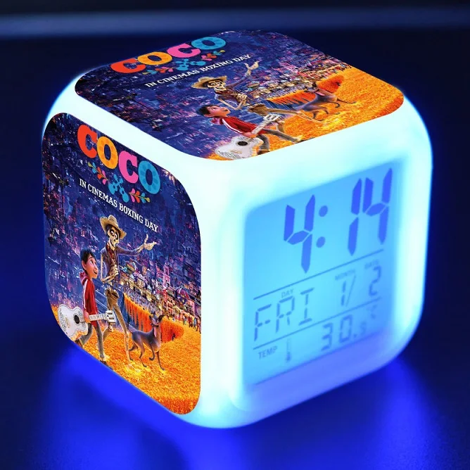 

Hot Amination Movie Coco Pixar PVC Led 7 Colors Change Night Light Digital Alarm Clock for Kids Gift Funny action figure Toys