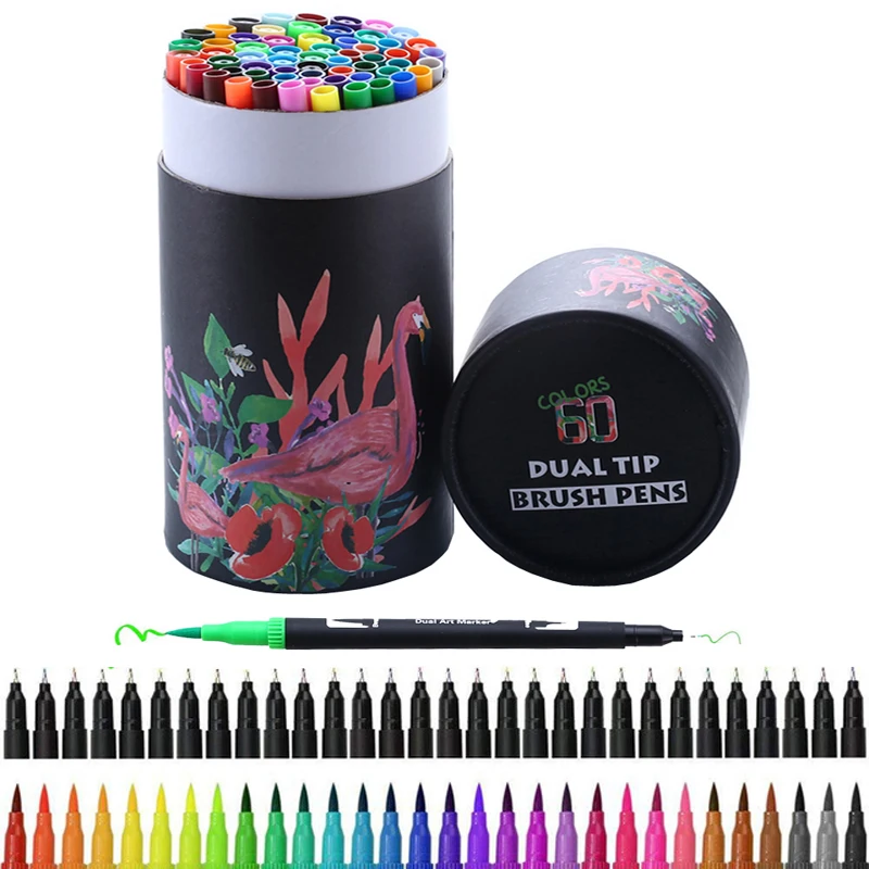 

60PCS Colors FineLiner Drawing Painting Art Markers Pens Watercolor Dual Tip Brush Pen Calligraphy Sketching School Supplies