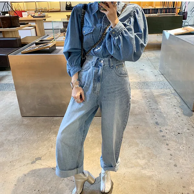 discount  YingYuanFang Fashion new leopard chiffon stitching loose denim long-sleeved shirt coat