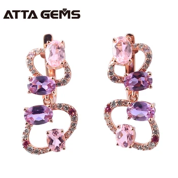 

Colorful Gemstone Silver Drop Earring Women Wedding Engagement Silver Earrings Red Pink Purple Gemstone Fashion Design