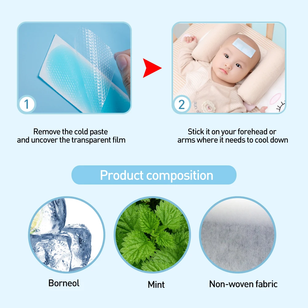 10bags Cooling Patches Baby Fever Down Medical Plaster Migraine Headache Pad Lower Temperature Ice Gel Polymer 4