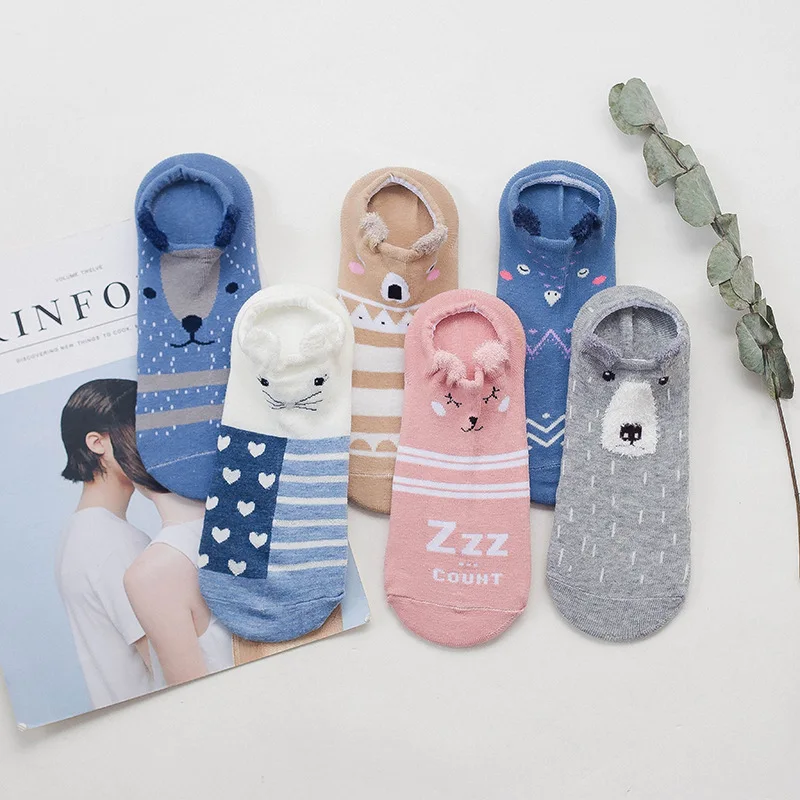 

Feather Yarn Women's Boat 3D Socks Cartoon Kawaii Animal Low Top Lady Socks 100% Cotton Invisible Shallow Mouth Girl Socks