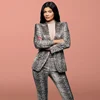 Kylie Jenner Snake-Print Pants Suit Designer Quality Two-Button Snakeskin Cotton Twill Peak Lapel Jacket Skinny Pants 2 Piece Set
