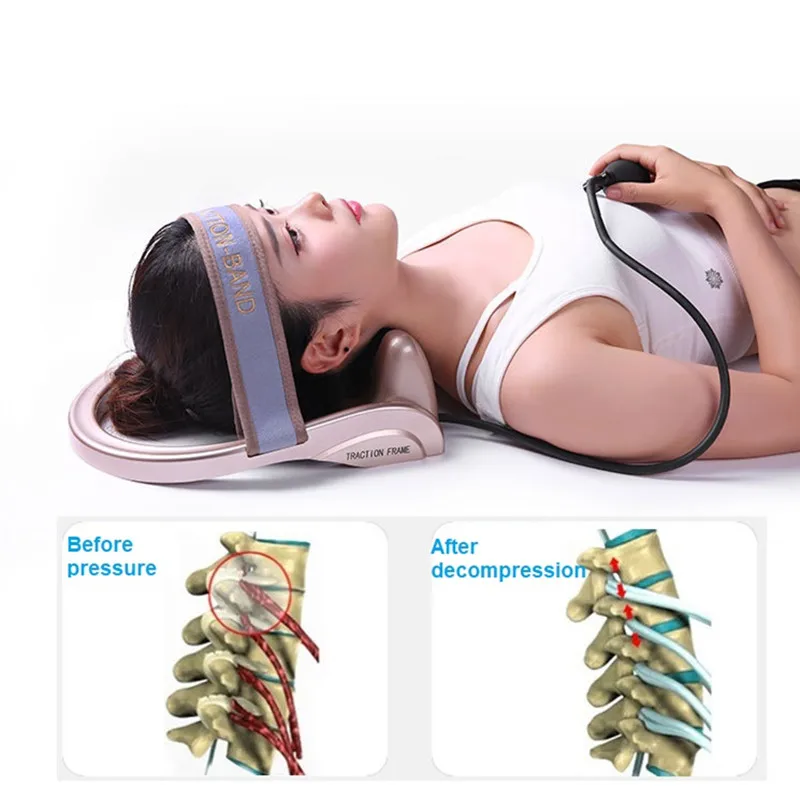 handheld neck cervical traction massage pillow with air flatable pump (8)