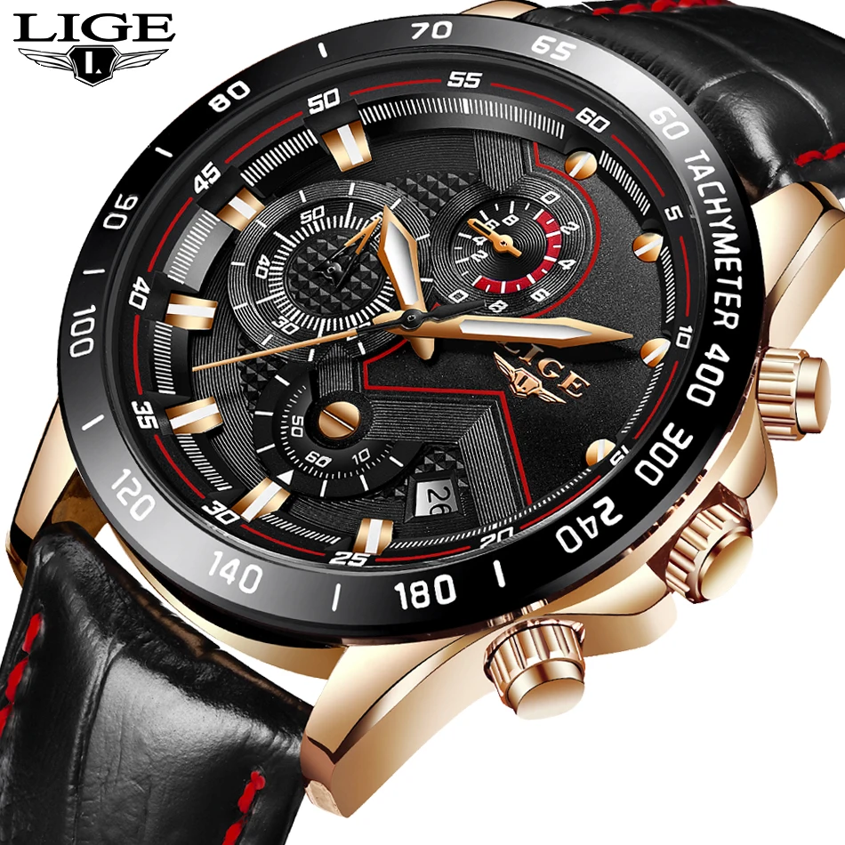 

Relojes Hombre 2018 New LIGE Mens Watches Top Luxury Brand Fashion Gold Quartz Watch Men Leather Military Sport Waterproof Clock