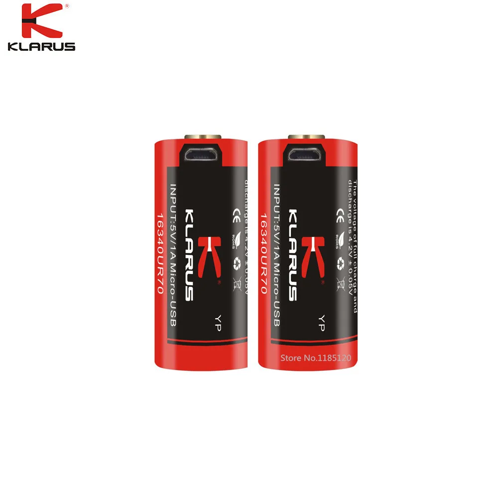 Фонарик KLARUS 16340UR70 2 шт. 700 мАч 3 6 В С Micro USB зарядкой аккумулятор 16340 литий ионный