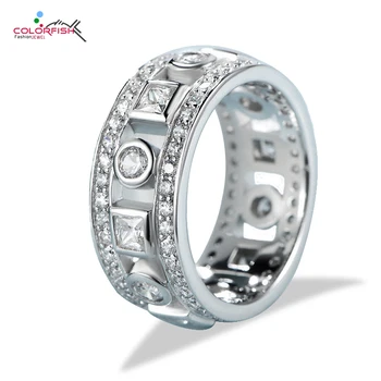 

COLORFISH Vintage Ring For Women Fashion Anniversary Jewelry Genuine 925 Sterling Silver Brilliant Round 9mm Wedding Band Ring