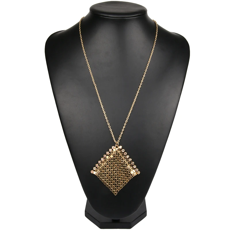 

New Fashion Square Pendant Necklaces for Women Long Chain Neck Jewelry Best Gift Accessories 2N815