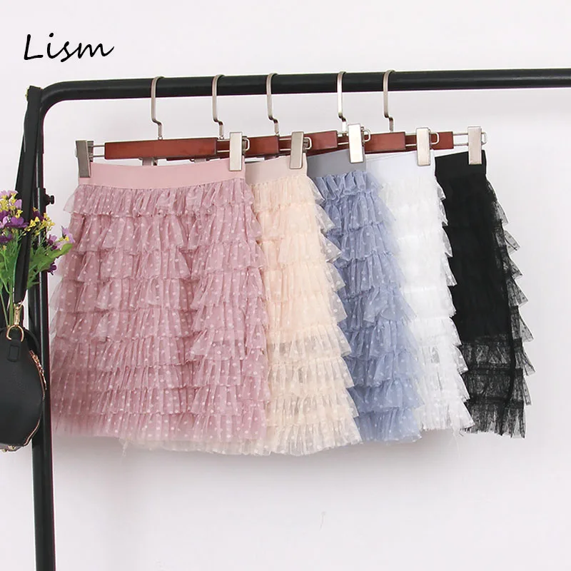 

LISM Summer Mini Ruffle Skirt Candy Color Elastic Waist Ball Gown Elegant Micro Ladies Skirt Short Tulle Tutu Skirt Women