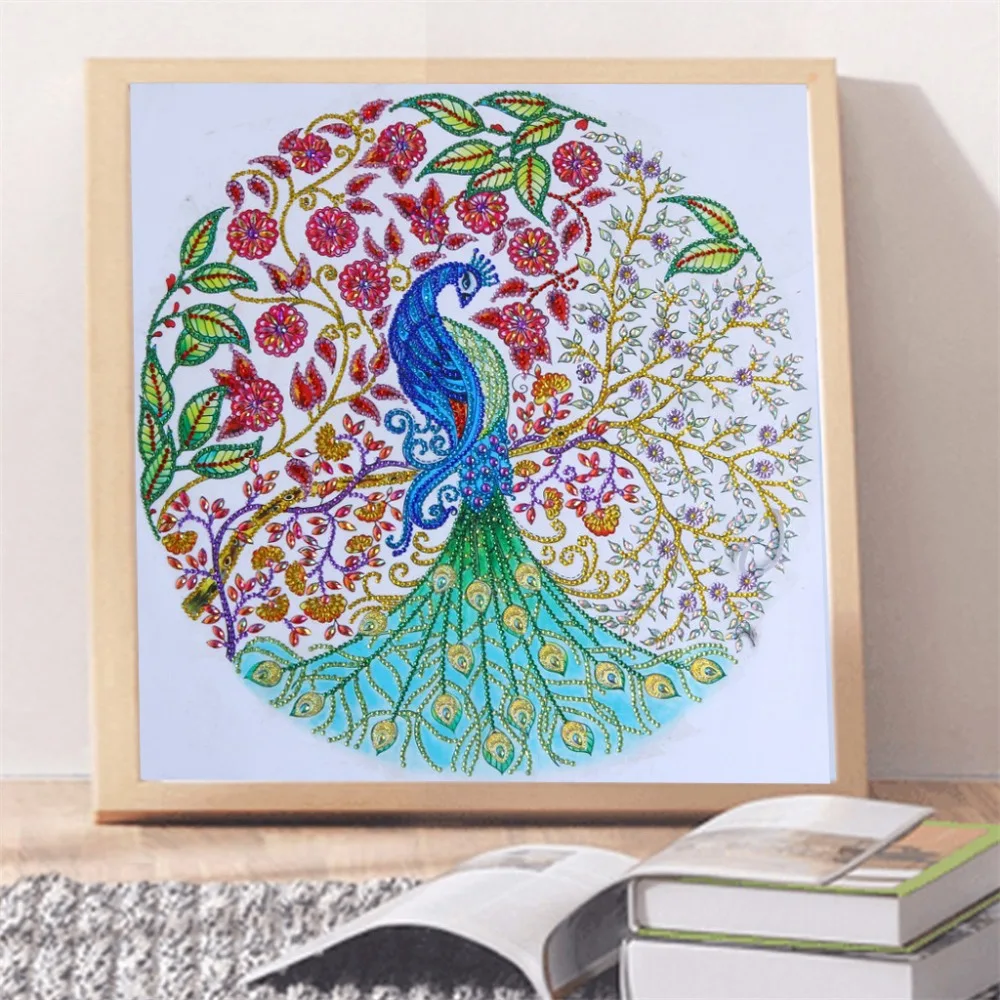 

Special Shaped Diamond Painting DIY Partial Drill Cross Stitch Kits peacock Pattern Crystal Rhinestone Diamond Embroidery Q3