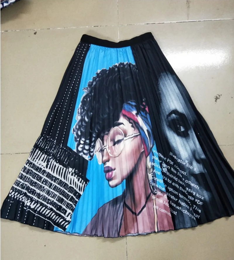 

2019 Fashion New Women's Skirt beauty explosion head print elastic waist pleated A skirt Women Casual Cute faldas shein harajuku