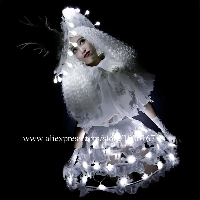 White Led Light Up Sexy Lady Party Dress DS font b Clothing b font Led Luminous