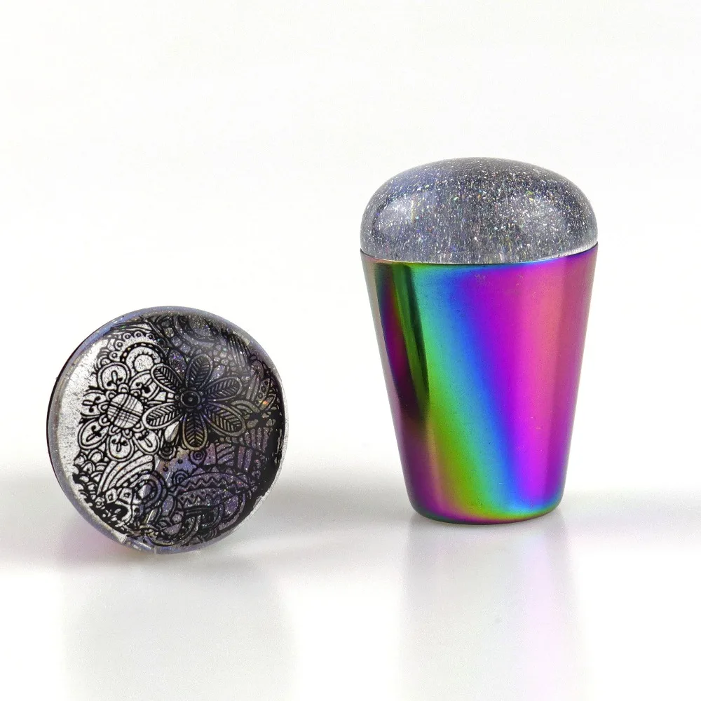 

Jelly Stamper Rainbow Handle Nail Stamper Shining Holographic Head Clear Silicone Stamper for Nail Art Stamping Tool
