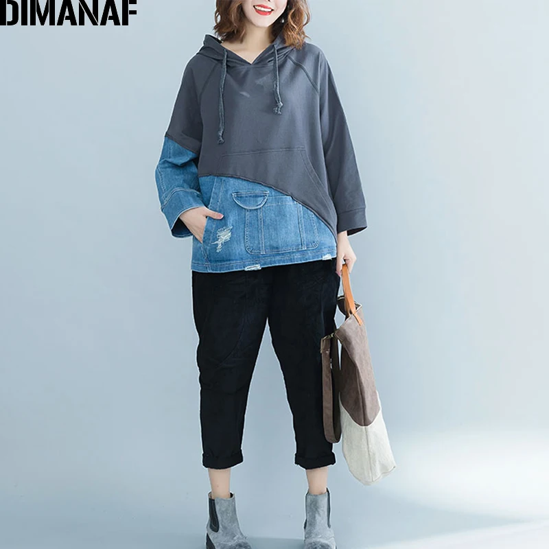 DIMANAF Women Hoodies Sweatshirts Autumn Winter Thicken Female Clothes Vintage Pullover Tops