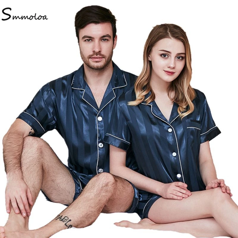 Smmoloa Couple Satin Pyjamas Female Silk Pajama Short Sleeves Pijamas Arrival | Женская одежда