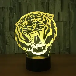 7 цветов Изменение головы тигра 3d Светодиодная лампа USB зарядка 3D ночник настольная лампа сенсорная кнопка Настольные лампы удивительные