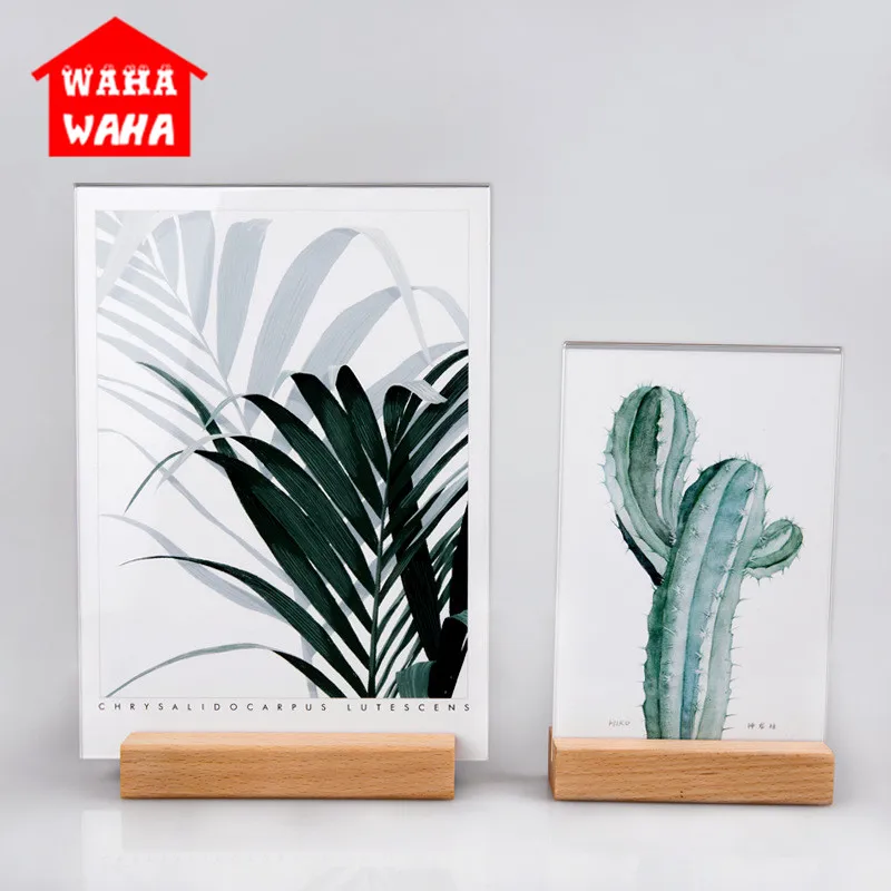 

Vertically Wooden Acrylic Photo Frame Countertop Clear Acrylic Sign Holders Desk Sign Label Holder Photo Frame Stand Table
