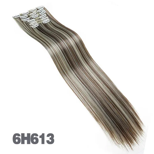 DIFEI 16 цветов 16 клипс длинные прямые синтетические волосы для наращивания на клипсах в высокотемпературном волокне черный блонд шиньон - Цвет: 6H613