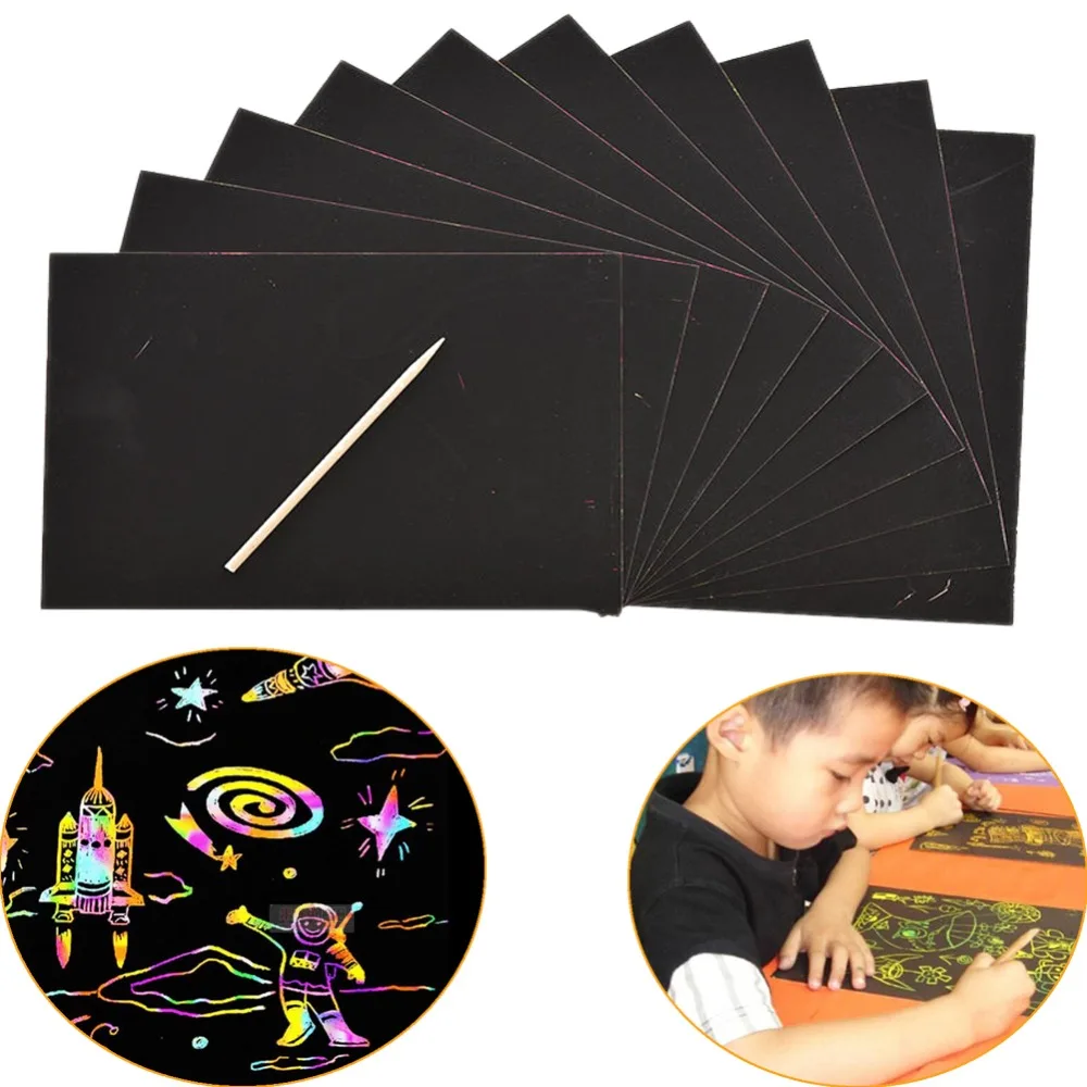 

10 PCS Magic Color Scratch Art Paper Coloring Cards Scraping Drawing Toys for Children18x25cm