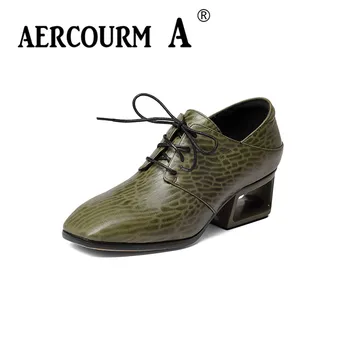 

Aercourm A 2017 Autumn Women Cowhide Shoes Pumps European New Style Cross Lace Up Rivets Stiletto High Heels Shoes Woman H912