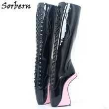 Sorbern/пикантные балетки в форме копыта, черного и красного цвета, женские сапоги на шнуровке с квадратным носком, сапоги без каблука на платформе, сапоги по индивидуальному заказу