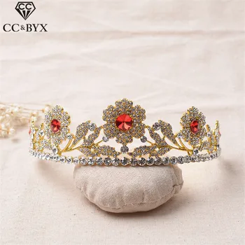 

CC tiaras and crowns hairband crystal bridal luxury red rhinestones wedding hair accessories for bride jewelry gold-color HG300