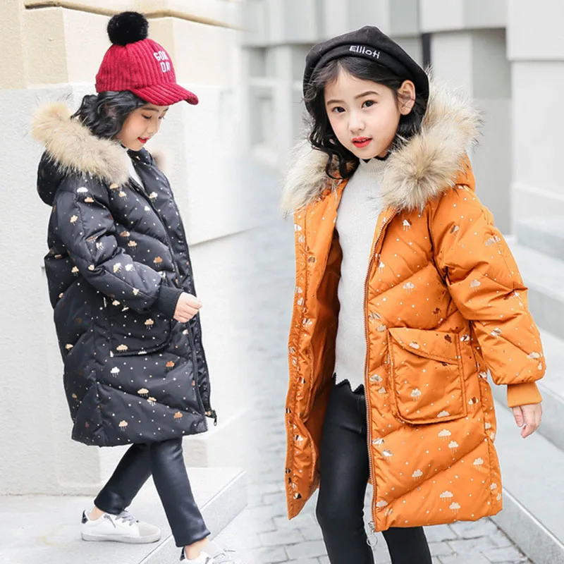 

-30 Degree Thick Warm Down Jackets New Winter Girls Duck Down Coats Fashion Children Fur Long Hooded Outerwear 5 7 9 11 13 Years