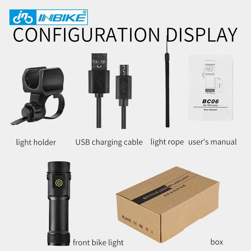 Discount INBIKE Mount Holder Light Bicycle USB Rechargeable Led Bike Light 1000 Lumen Cycling Headlight MTB Lamp Waterproof Flashlight 5