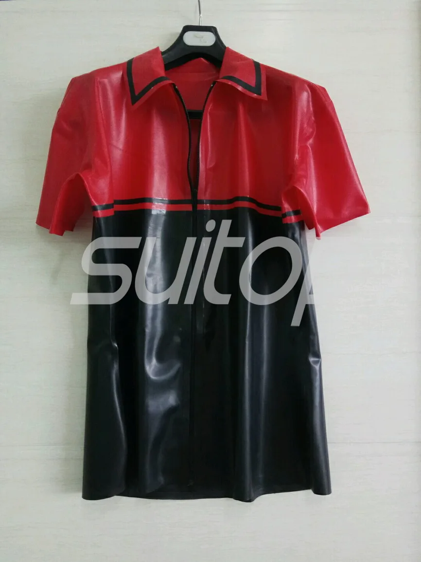 

Men 's Fashionable latex shirts tops outwear for male in front zip Real photo (No lubes)