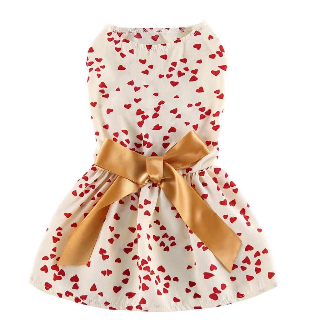 

Transer Dog Dress Cute Pet Spring And Summer Beige Love Heart Print Skirt Dogs Costumes Pet Clothes Vestido Perro 19Apr. 3 P35