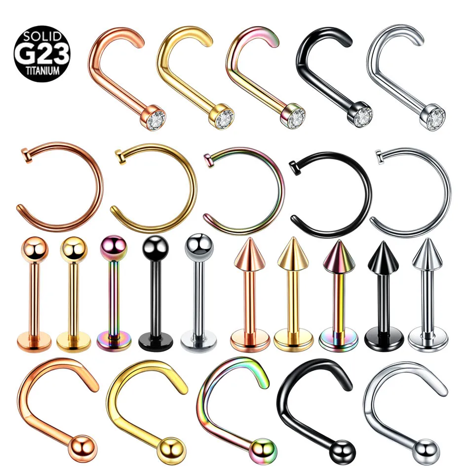 

5Pcs/Lot G23 Titanium Mixed Nose Ring Piercings Ear Cartilage Septum Helix Tragus Labret Stud Lip Body Jewelry Piercing Ring
