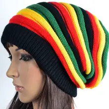 Модные зимние полосатые шапки для мужчин и женщин, Jamaica Rasta Reggae, радужные шерстяные вязаные шапки, повседневные дешевые шапки для девочек и мальчиков