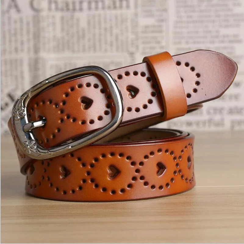 

2019 Heart Hollow Out Genuine Leather Women Belt Cowskin Fashion Lady Dress Belts Leather Jeans Belt Quality Guarantee ZLB334